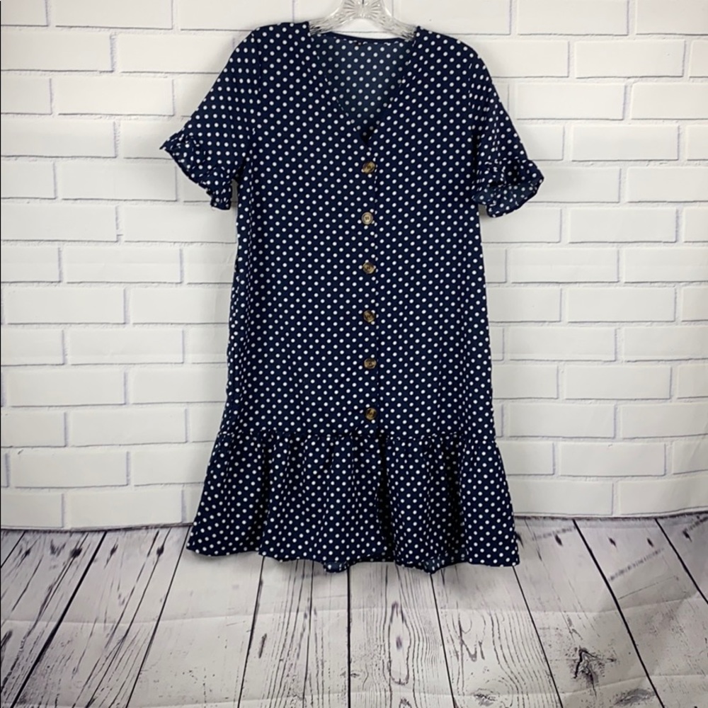 Navy Polka Dot Dress Vintage
